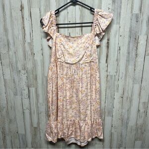 Arizona Women’s Midi Orange And Pink Floral Dresses Size L NWT BOHO